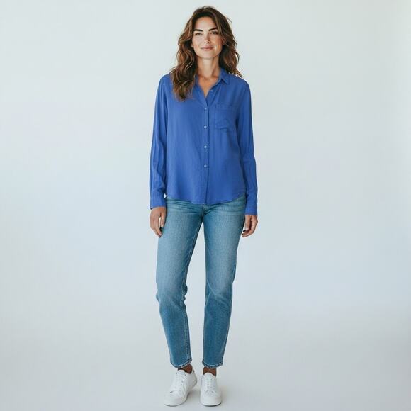 Top Sun Tops - Vintage Top Sun Kandukur Blue Art To Wear Button Down Top Womens Small Medium